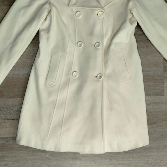 Vintage Anne Klein AK Cream Wool Coat Medium Double Breasted Quite Luxury Y2K - Picture 6 of 9